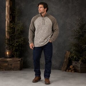 Old River Sweater Men 2XLT Brown Tan Marled 1/4 Zip Pullover Tall Fleece Outdoor